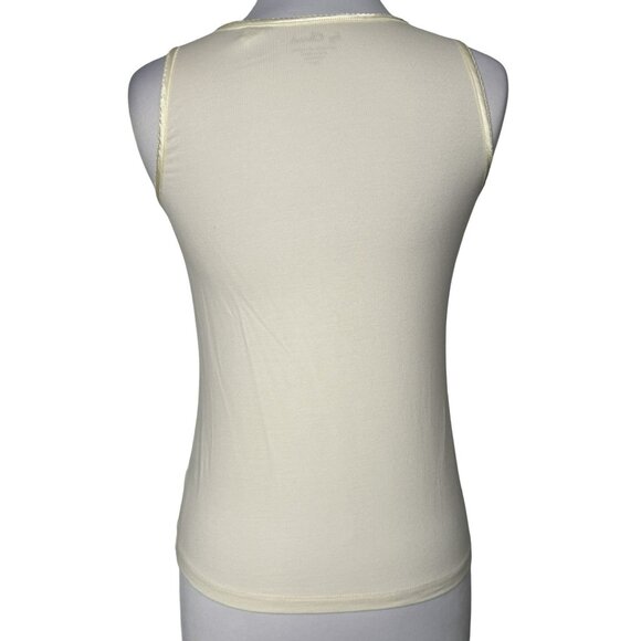 Chico's Women's Ivory Tank Top Modal & Spandex Scalloped Ribbon DetaiSize 0 XS - Picture 3 of 4